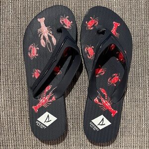 Sperry NWOT Navy and Red Lobster Flip Flops
